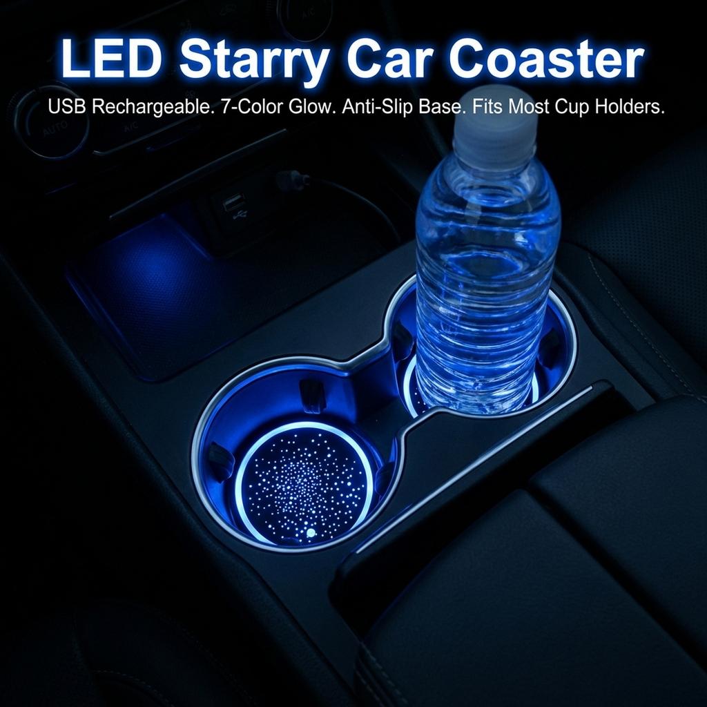 1/2 Stück LED Auto Becheruntersetzer mit sieben Farb Lichtern USB Wiederaufladbar Rutschfester Silikon Untersetzer für Auto Verzierungen Leicht zu Reinigen