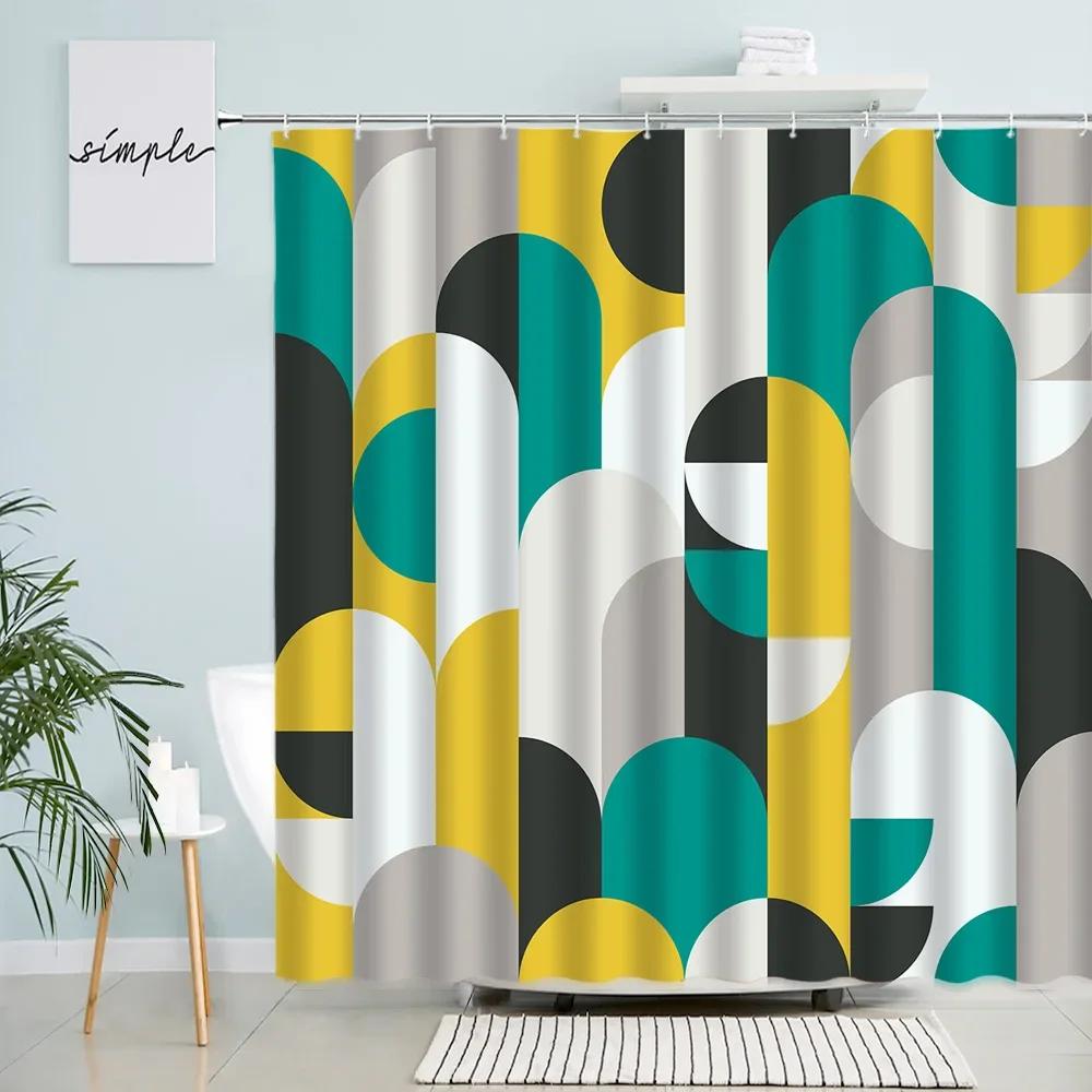 Abstract Shower Curtain Colorful Mid Century Graffiti Geometric Cute Cartoon Kids Watercolor Doodle Plant Curve Bathroom Decor