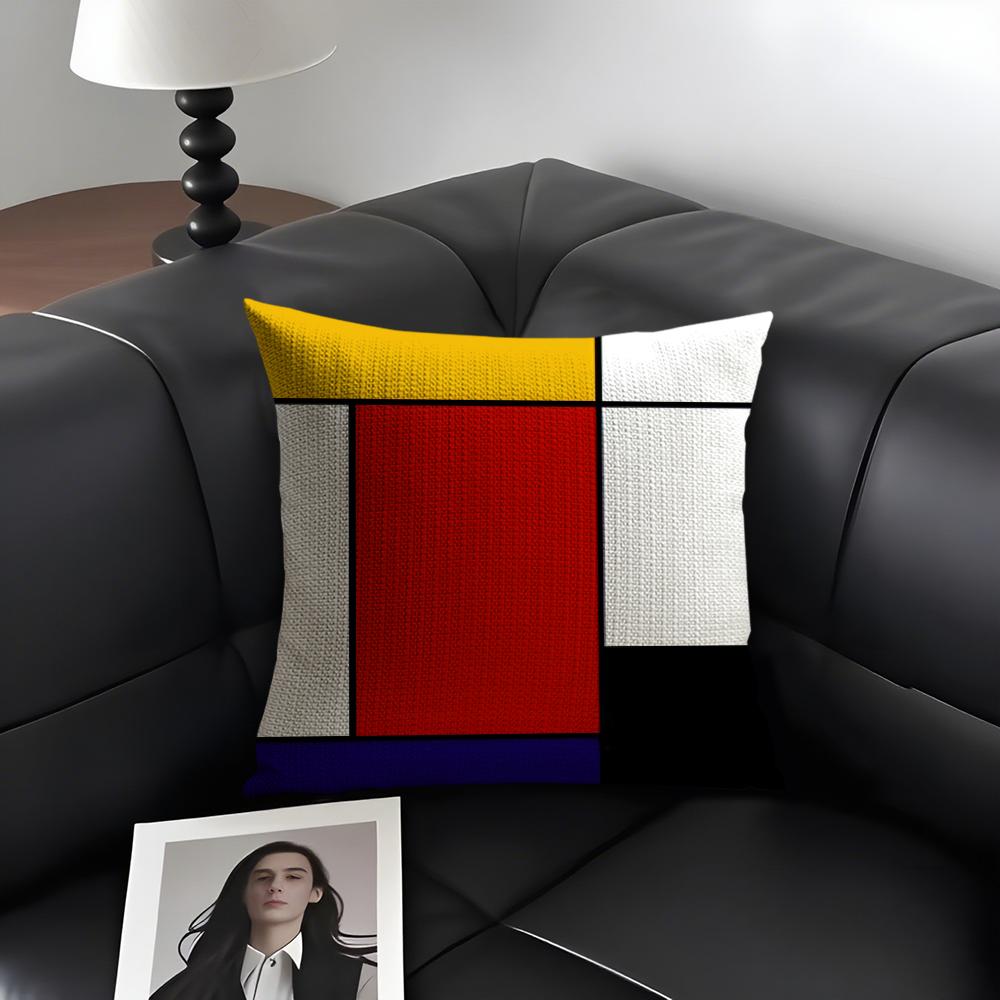 Piet Mondrian Fashion Cushion Cover Natural Linen Organic Fabric DoubleSided Printing Sofa Home Decor Gift Pillow Case