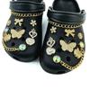 18PCS Summer Luxury Shoe Charms Set Accessories for Clogs Shoe Buckle Golden Chain Diamond Butterfly Flower DIY Shoes Decoration