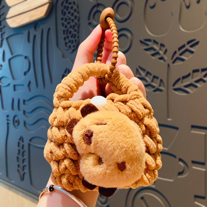 Creative Capibara Crochet Panda Earphone Bag Keychain – Knitted Pendant & Small Gift