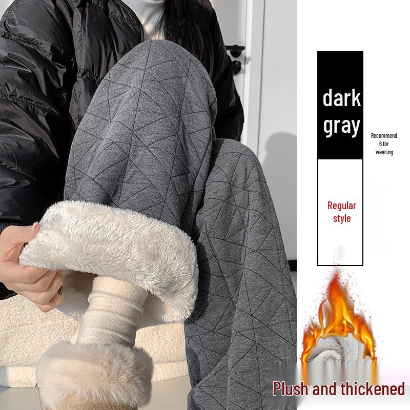 Women's Diamond Quilted Wide-Leg Winter Pants, Velvet Lined, Warm Cotton, Floor-Length, Two-Way Wear, Northeast Style.
