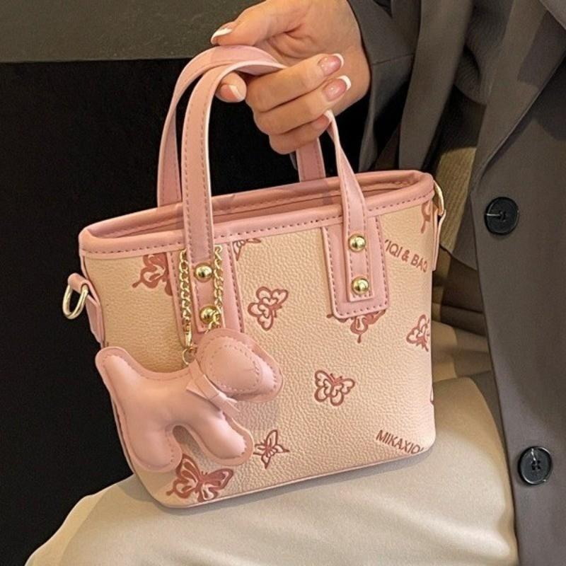 IELGY Embossed Butterfly Portable Tote Bag Korean Version Fashion One-Shoulder Messenger Bag Bucket