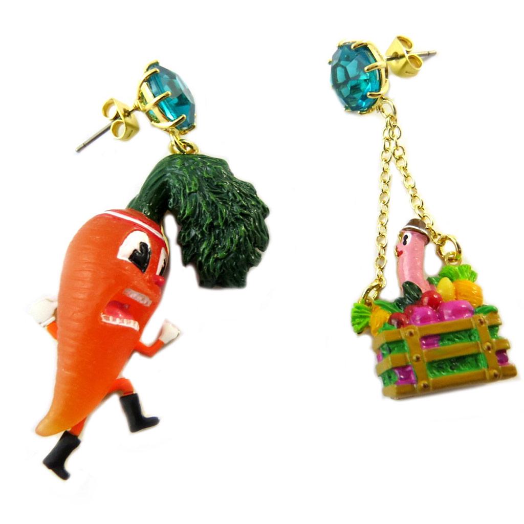 Les Trésors De Lily [P2201] - Artisanal Earrings 'Monde Merveilleux' (Vegetable Garden of Happiness) Multicolored Gold - 55x15 Mm