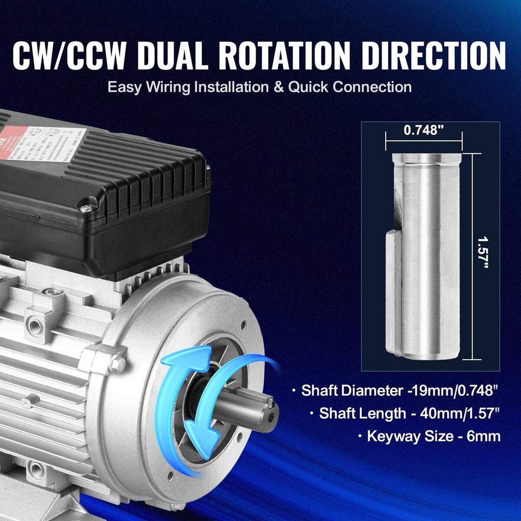 0.75KW Electric Motor 1400RPM AC 220~240V 5.45A 1-Phase 19mm Keyed Shaft