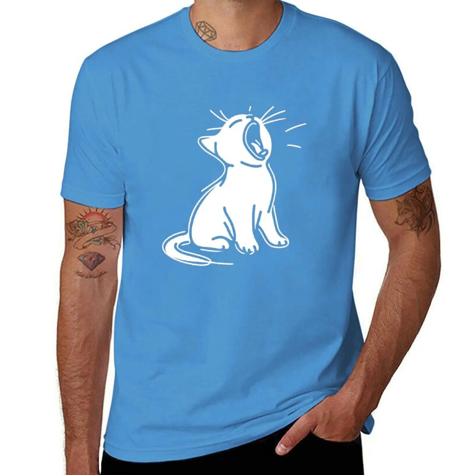 

Adorable Yawning Cat Line Art Doodle TShirt customs anime figures cheap stuff designer shirts Mens clothing S