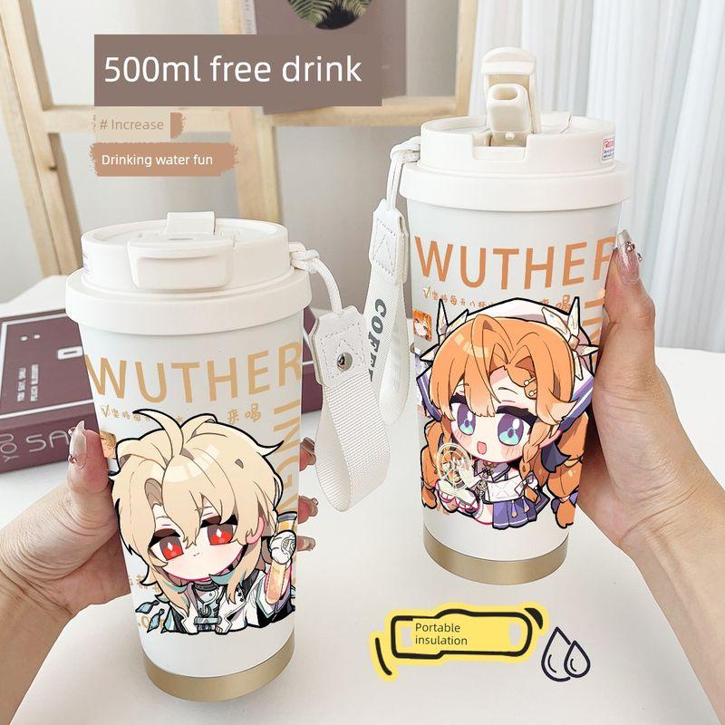 Wuthering Waves Merchandise Large-Capacity Thermos Cup Wanderer Luscher Amis Office Coffee Cup Straw Water Cup