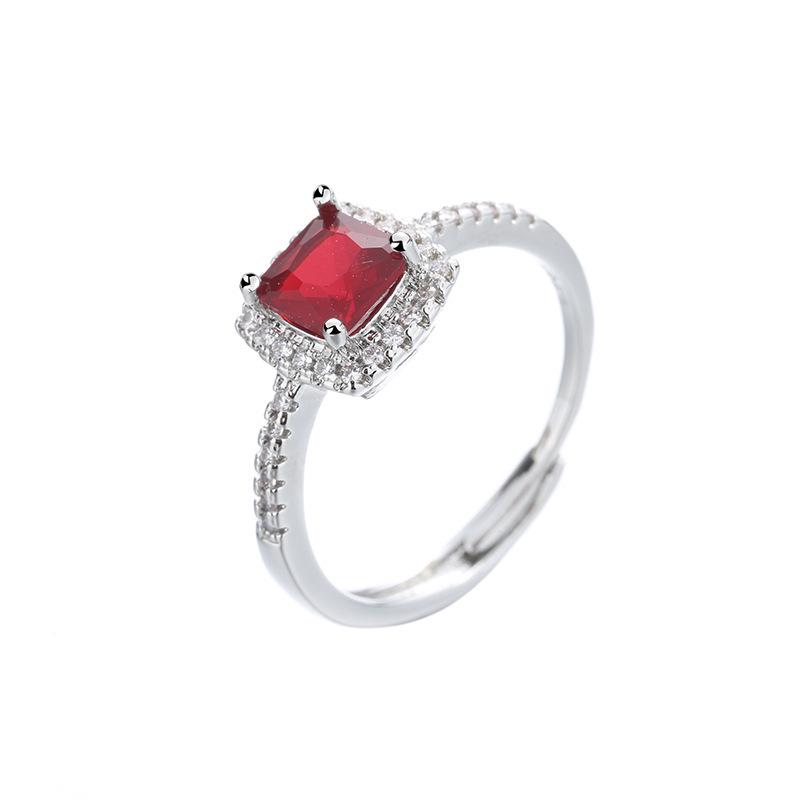 Women's Luxurious Square Diamond Zircon Ring - Fashionable, Multi-Color, Adjustable, Trending Jewelry.