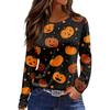 Women's Fashion Hem Slit Casual Halloween Printed Round Neck Long Sleeve Top