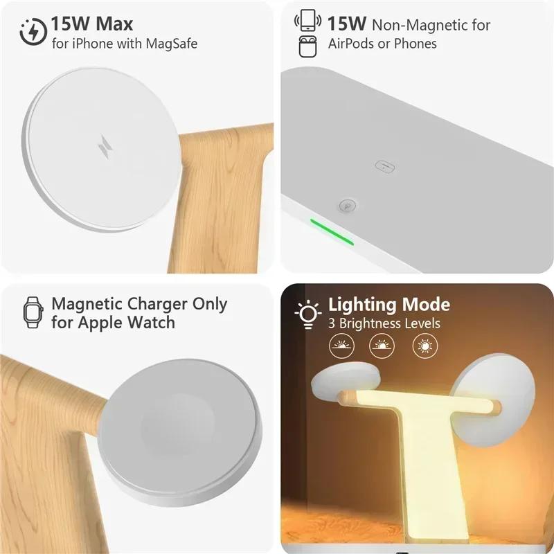 3 In 1 Magnetic Wireless Charger Stand Desktop Lamp Fast Charging Station Phone Holder For iPhone 12-16  Watch 1-9 Airprods