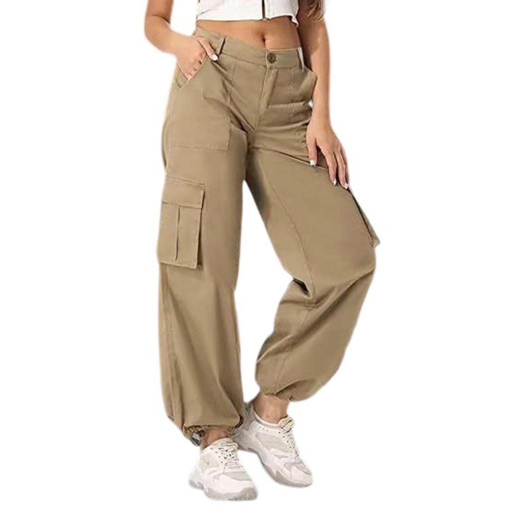 Dámské sportovní kalhoty s vysokým pasem a více kapsami, pracovní oděv, s nastavitelnými nohavicemi, volné a pohodlné pracovní kalhoty