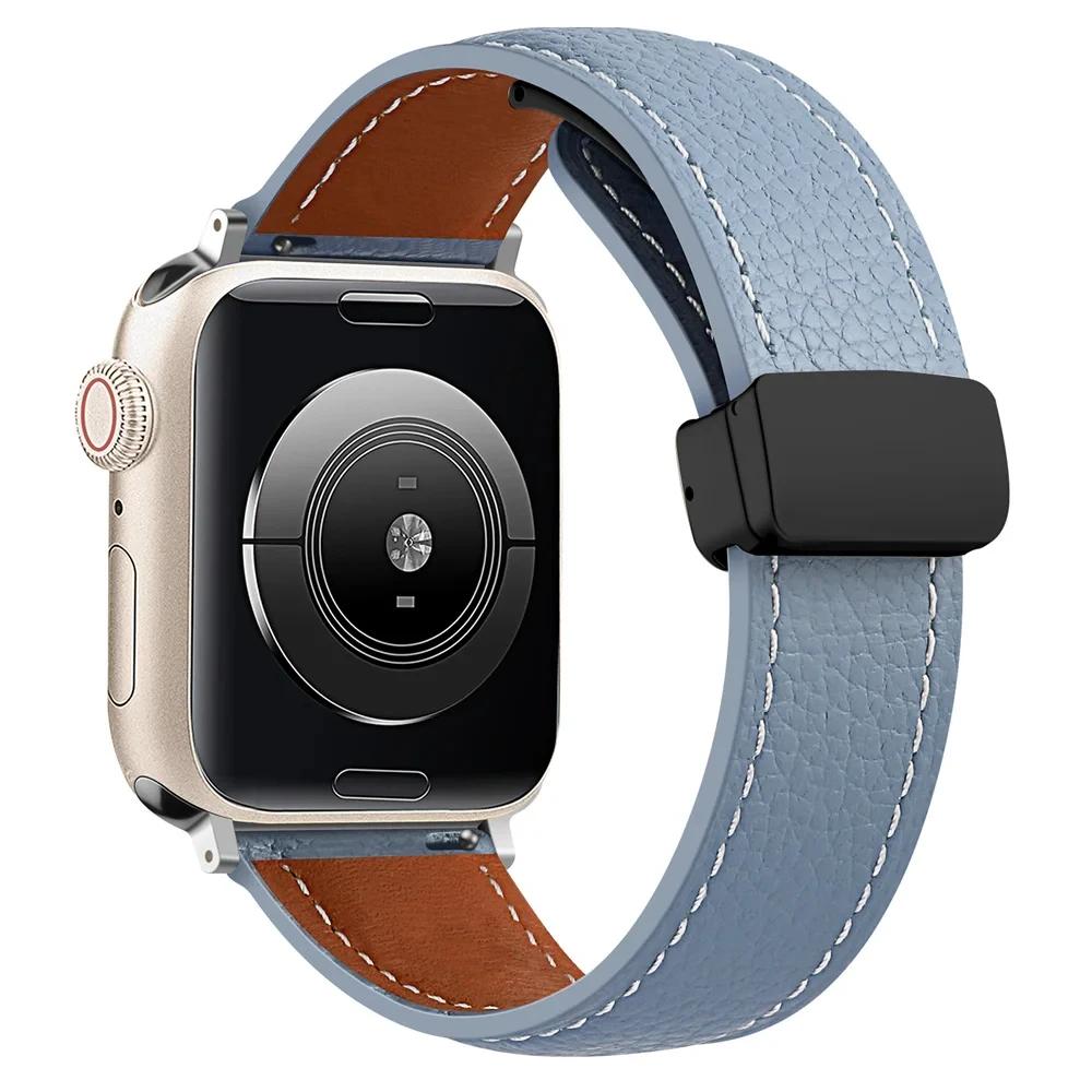 Leather Magnetic Buckle Strap for Apple Watch 7 8 9 45mm 41mm Ultra2 49mm Leather Band for iWatch Series 6 5 4 40mm Bracelet