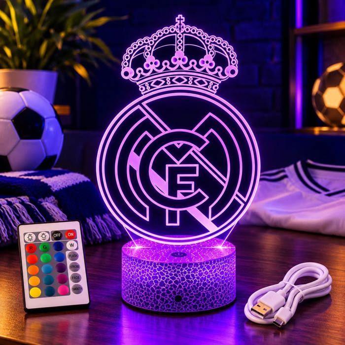 Lampe de Chevet 3D LED Real Madrid Football, Veilleuse changement de couleurs, Lampe Tactile Bureau et Chambre, idée cadeau