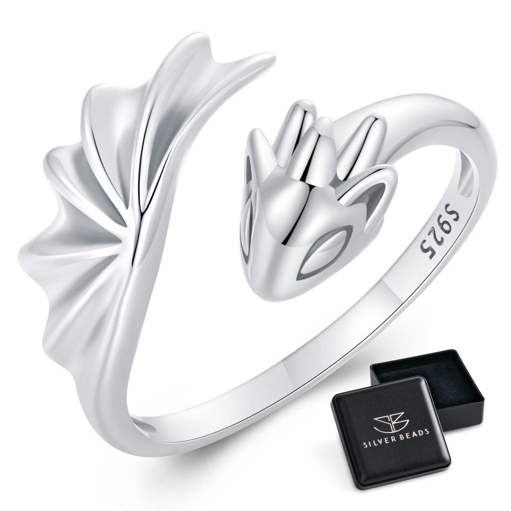 Silver adjustable dragon ring, silver 925