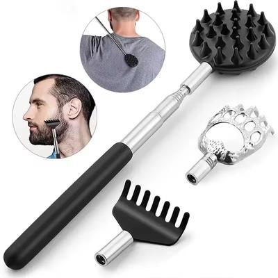 Itchy Scratch Retractable Back Gripper With 3 Detachable Gripper Heads Double-Sided Back Gripper/Metal Claw/Rake Back Gripper