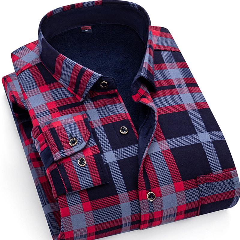 2024 Herren Kariertes Langarm Dickes Warmes Hemd für Herbst und Winter