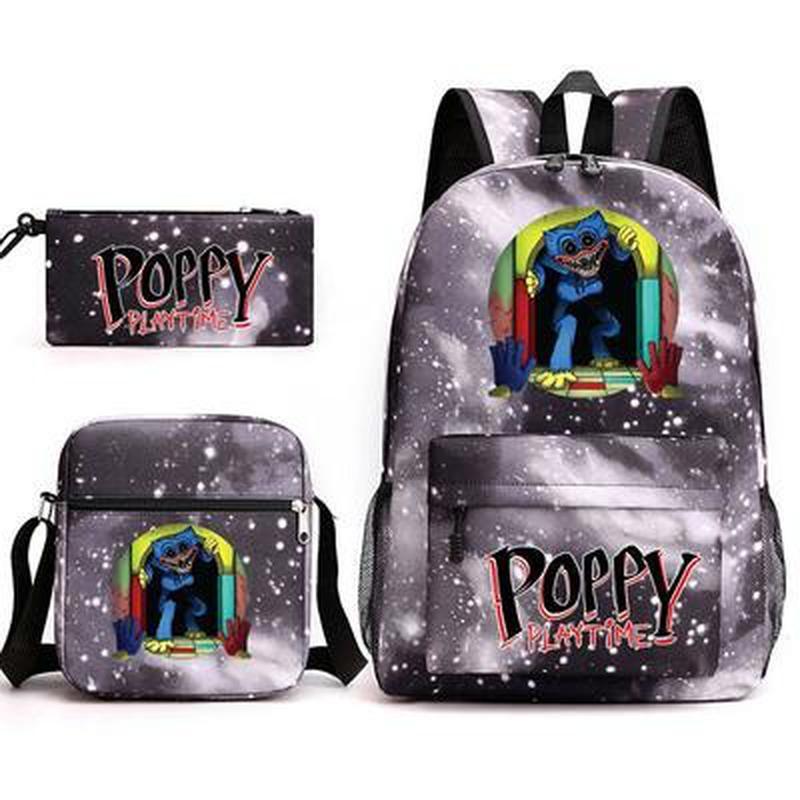 3 stk Mote Barn Poppy Playtime Skolevesker Huggy Wuggy Student Lerret Skoleryggsekker+Crossbody Bag+Pen Bag