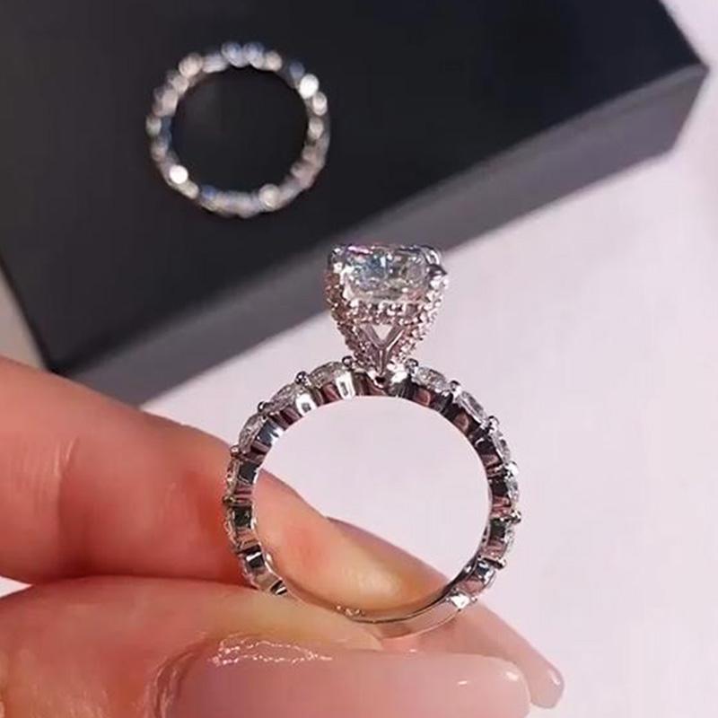 Huitan Creative Wedding Sets Rings Women Fashion Double Stackable Design Brilliant Square White Cubic Zirconia Ring  Jewelry