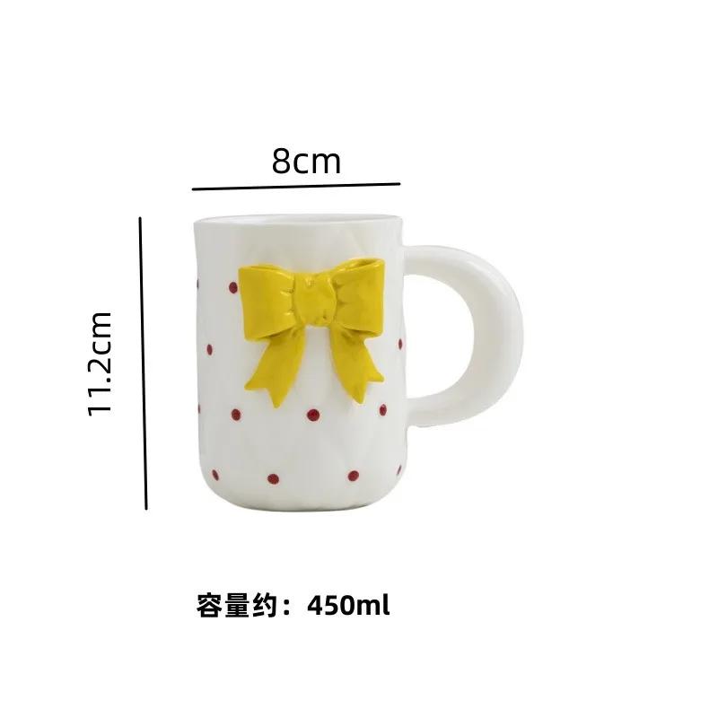 Bow Knot Ceramic Cup and Plate Set Girls Coffee Mug  Home Breakfast Cups Office Afternoon Tea Cup Water Cups Milk Mug Juice Mugs