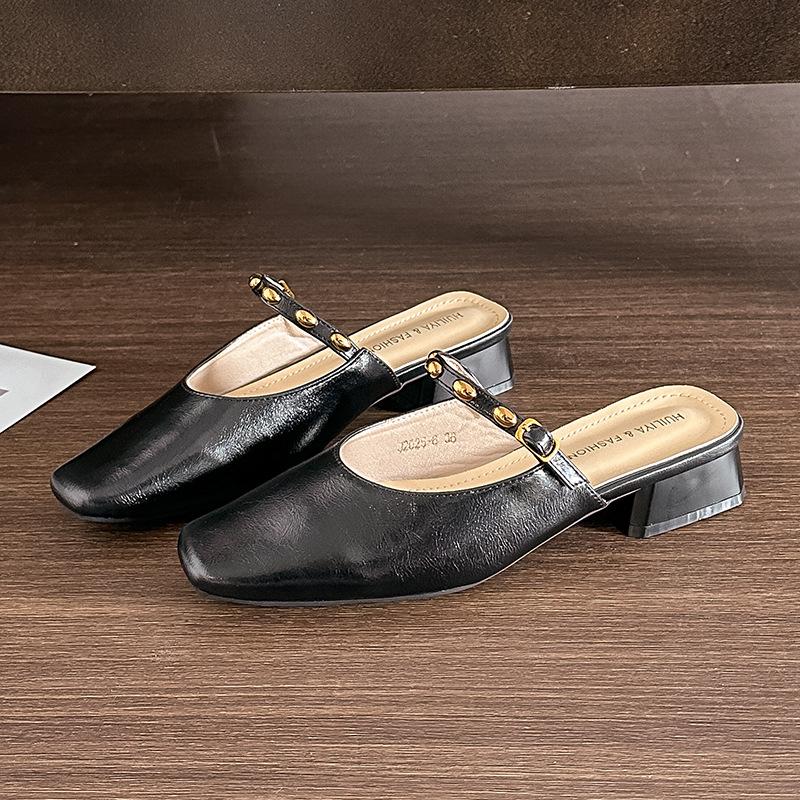 

J 2025-6 French square head Mary Jane shoes women s spring and summer 2025 new one-word with soft sole single shoes with skirt 40 чорний
