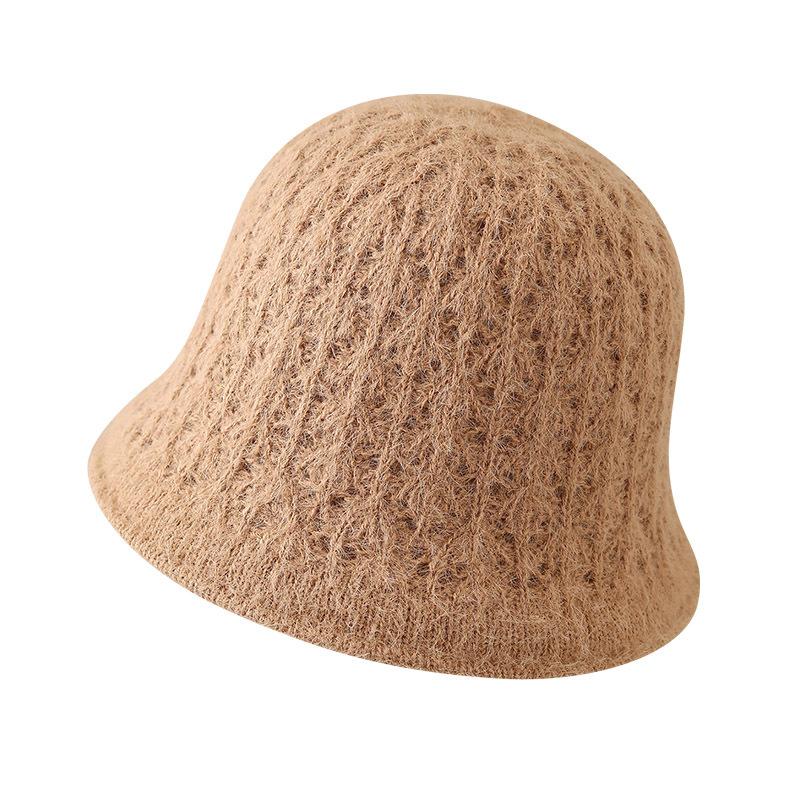 Cashmere blended fisherman's hat children's autumn and winter warm knitted hat versatile fashion face small solid color bucket hat