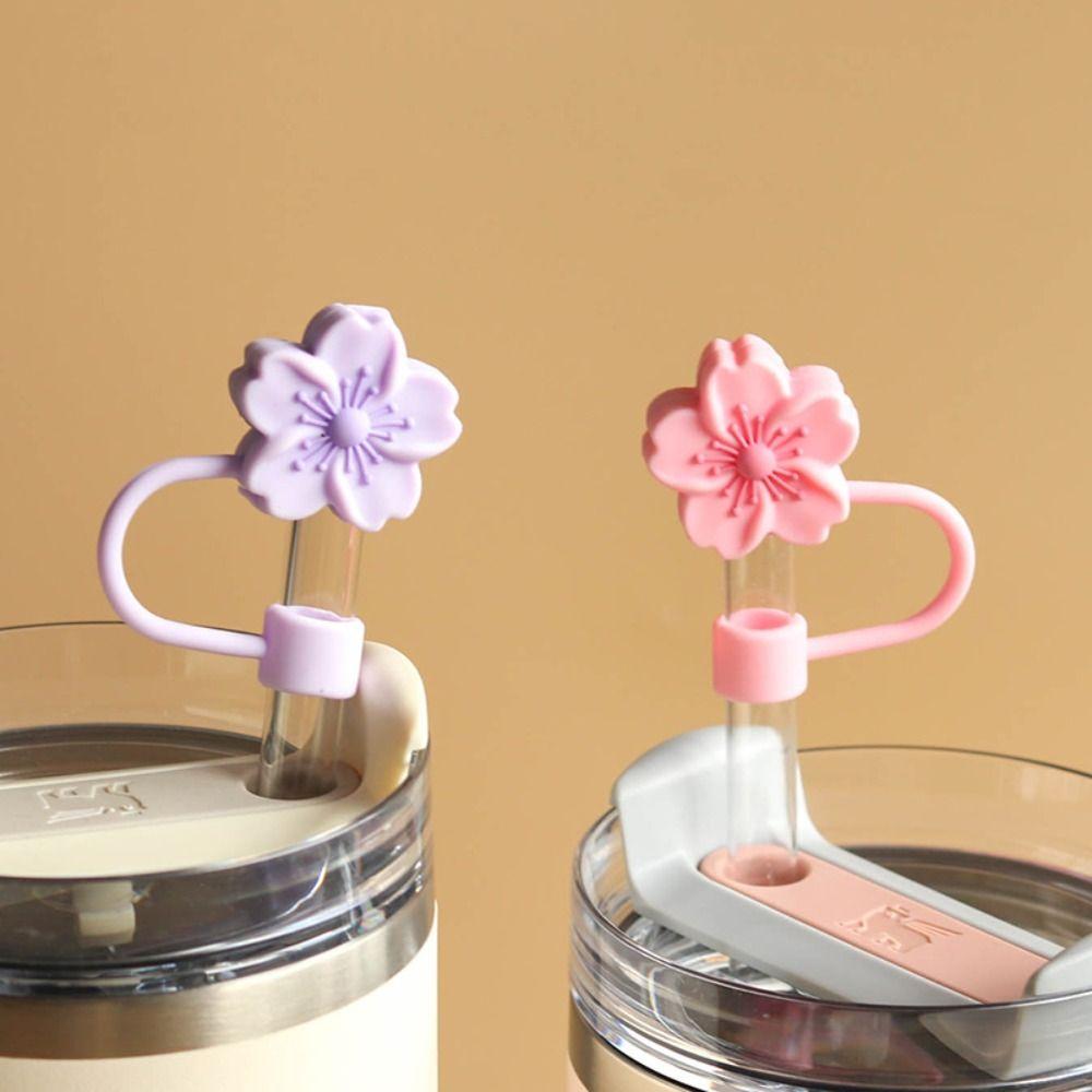 Dust-Proof Cherry Blossoms Straw Cover Silicone Straw Tips Begonia Flower Straw Topper  Party