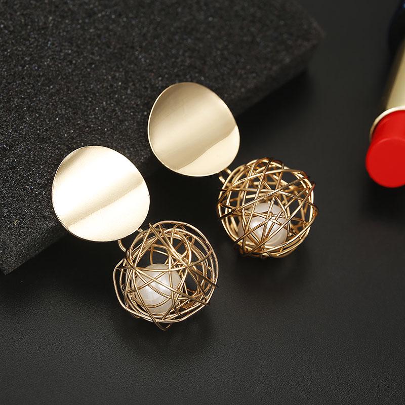 Golden Metal Drop Earrings Women able Big Trendy Round Circle Ear Dangle Party Personality Vintage Jewelry