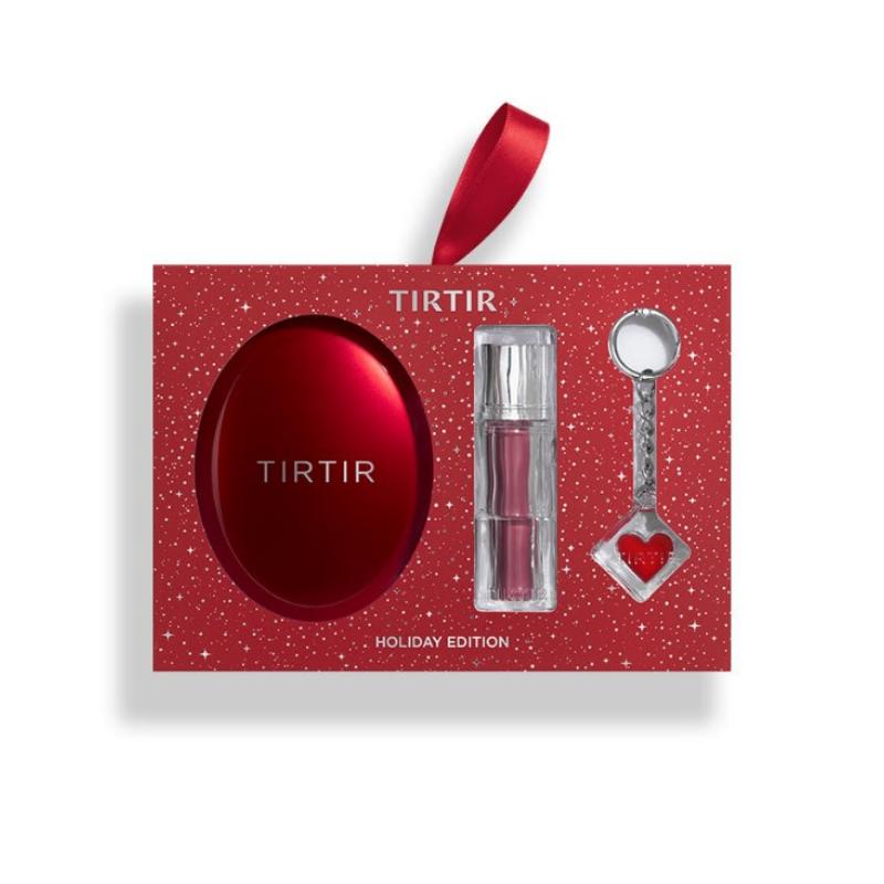 TIRTIR Holiday Limited Edition Gift Set – Mask Fit Red Cushion + Waterism Glow Tint (01 Mauve Rose) + Waterism Glow Melting Balm Heart Key Ring 17C Porcelain