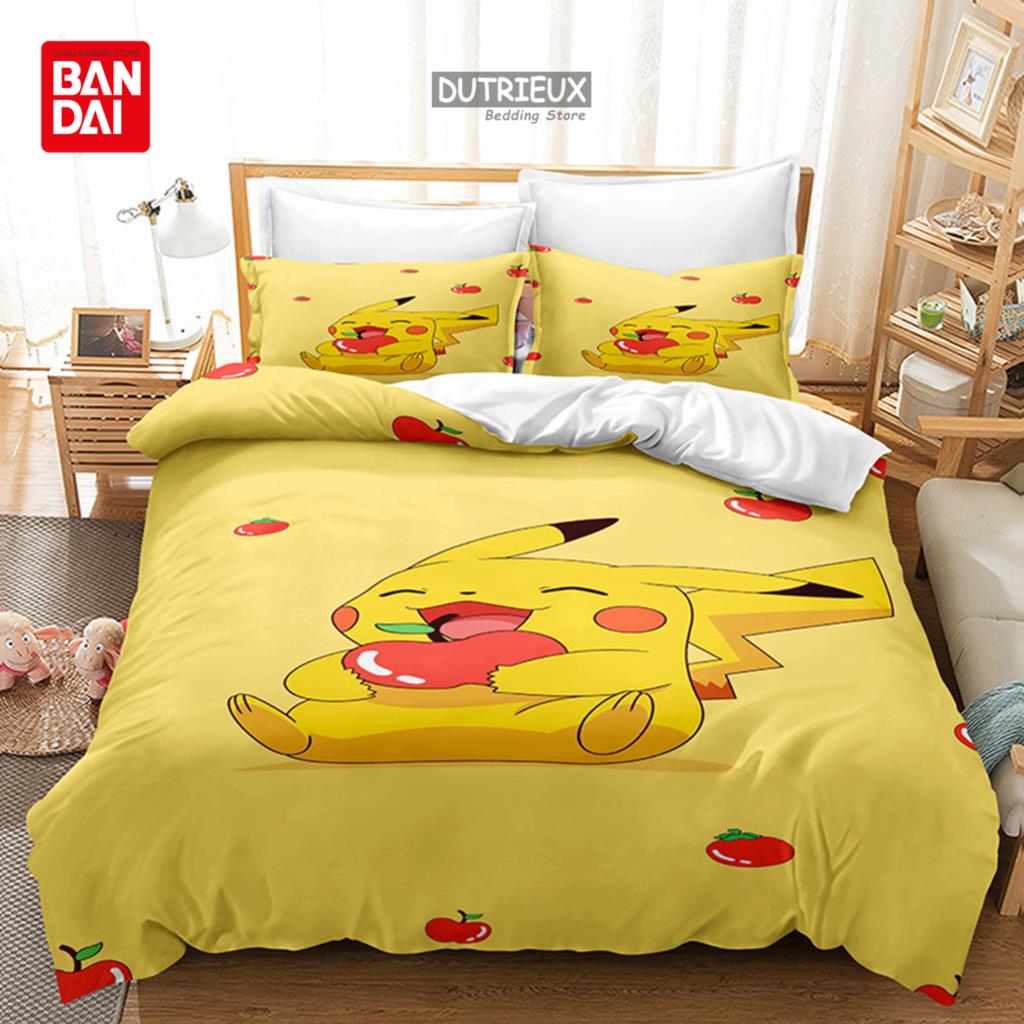 3D Pokemon Bedding Set Pikachu Duvet Cover Quilt Cover Pillowcase Double Queen King Size Kids Bedroom Home Textile