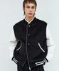 Trip Le Sens Double Button Zipper Wool Varsity Jacket_Black