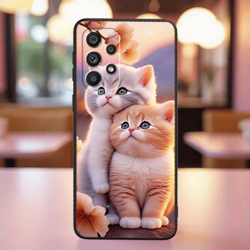 Cute Cartoon Cat Illustration For Samsung A41 A35 A34 A33 A32 A25 A24 A23 A21s A06 A05 A04 A03 Note 10 20 Ultra 5G Black Case