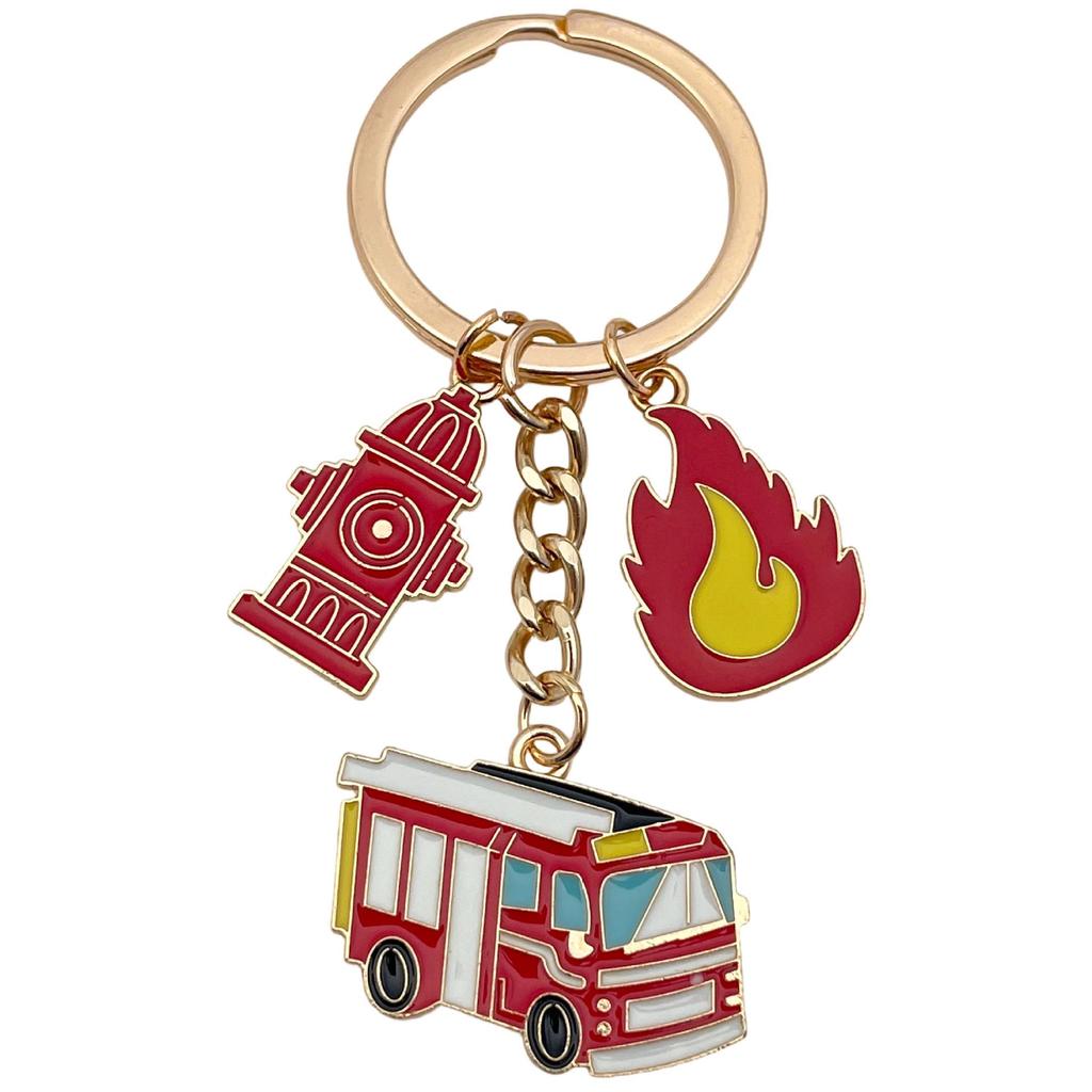 Fire Safety Commemorative Keychain Pendant: Drip Oil Flame, Hydrant & Fire Truck Design