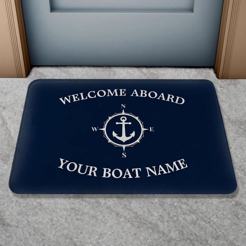 VIKAMA Personalized Boat Name Welcome Mat, Non-Slip Bathroom And Door Mat, Ideal For Nautical-Themed Home Decor, Unique Gift