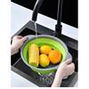 Single Pc Kitchen Travel Colander - Green Silicone Collapsible Strainer for Draining Pasta Fruits Vegetables