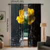 2Pcs Floral Curtain Yellow Roses In Water Black Curtain Modern Flowers Floral For Bedroom Living Room And Dining Room B