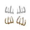 2 Pairs Earrings Ear Stud Classic Ear Pendant Exquisite Rhinestone Inlaid Portable Studded Curved Earrings Men