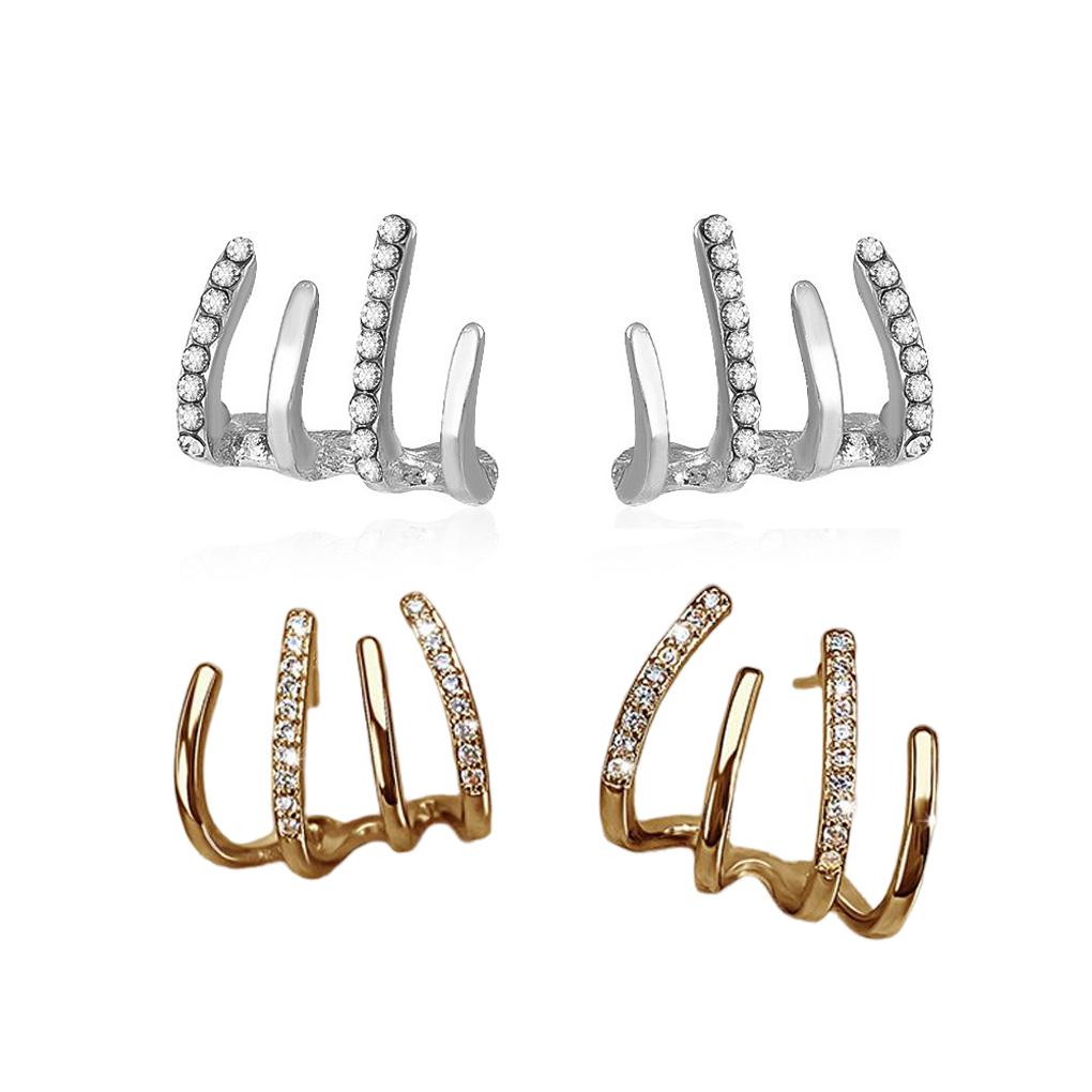 

2 Pairs Earrings Ear Stud Classic Ear Pendant Exquisite Rhinestone Inlaid Portable Studded Curved Earrings Men