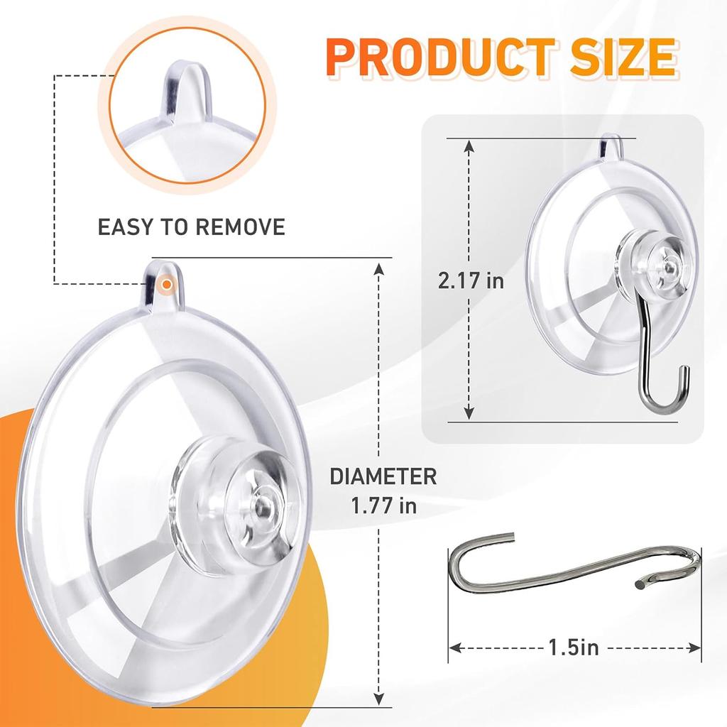 KORCCI Suction Cup Hooks 12Pack - Max Load 10LB, 1.77Inch Clear Medium Suction Cups, No Trace, Reble & Removable, Stainless Steel Hooks, for Tile,