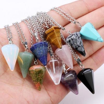 Colar de corrente com pingente de pedra artificial hexagonal unissex Chakra Reiki