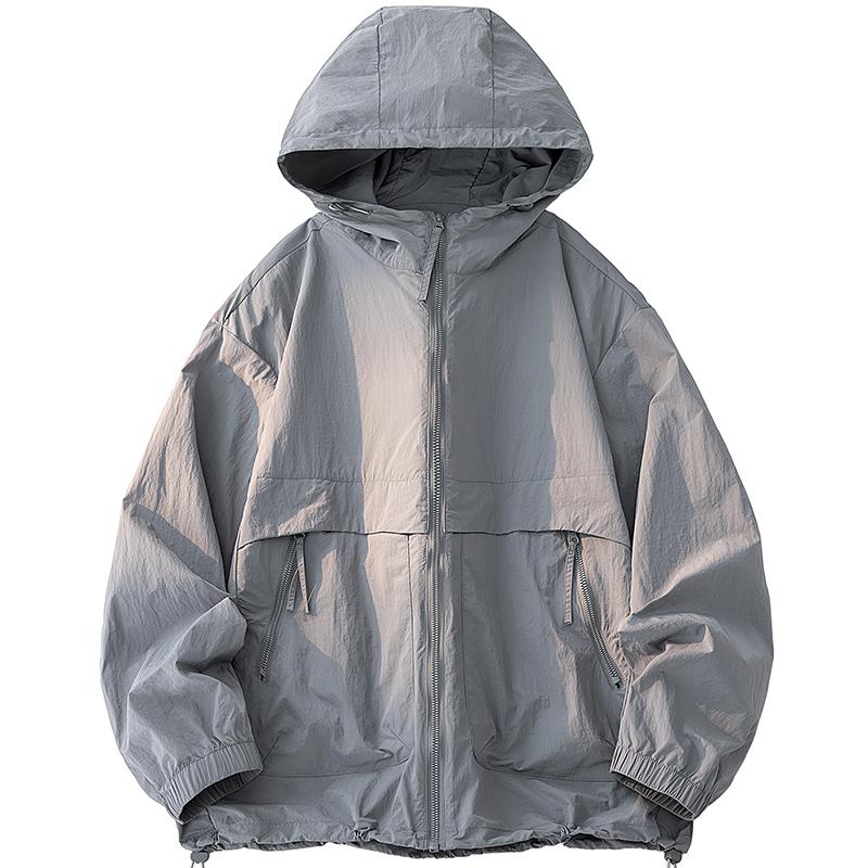 

UPF50+ Men s Hooded Sunscreen Jacket Summer Ultra Thin Zipper Pocket Windbreaker Elastic Cuffs Outdoor Hiking Fishing Skin Coats M чёрный