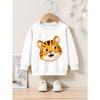 Cartoon Tiger Print Crew Neck Sweatshirt - Casual Active Pullover for Kids - Regular Fit, Applique Detail, Slight Stretch Fabric