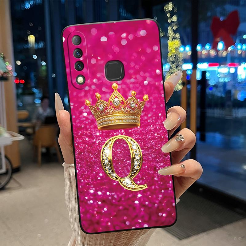 Beautiful A To Z Letter Crown Casing For Infinix S4 Smart3 Plus X626 X267 Case Black Soft Silicone Shockproof Shell