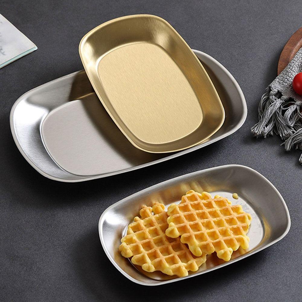 Stainless Steel Dessert Salad Plate Portable Food Serving Tray Picnic Dinner Plate Camping Use