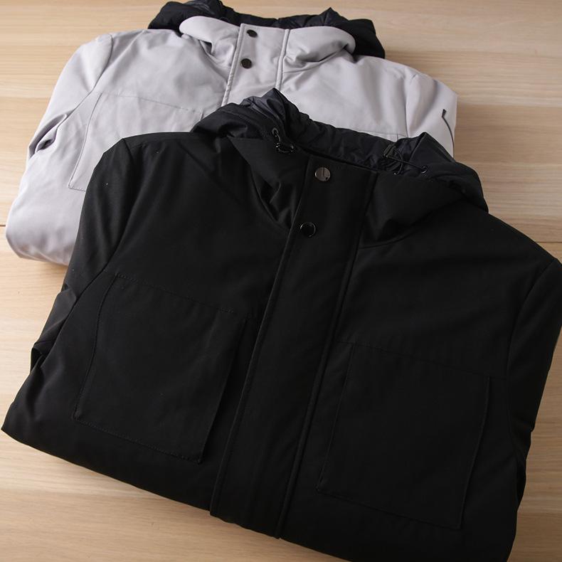 Wolf Men's Mid-Length Hooded Duck Down Jacket with Detachable Liner - Windproof and Warm for Winter