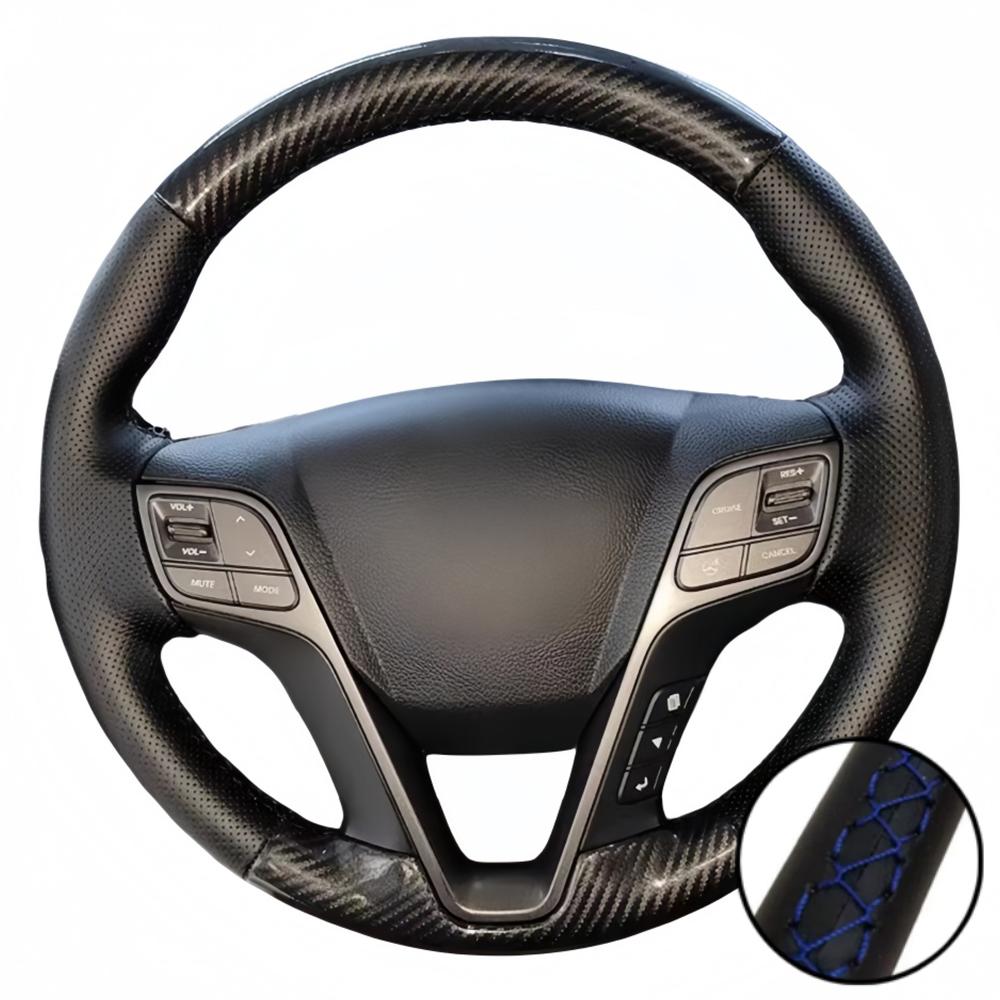 Hand Stitched Black Perforated Non-slip Carbon Fiber Leather 2013-2015 IX45 Steering Wheel Cover For Hyundai Santa Fe