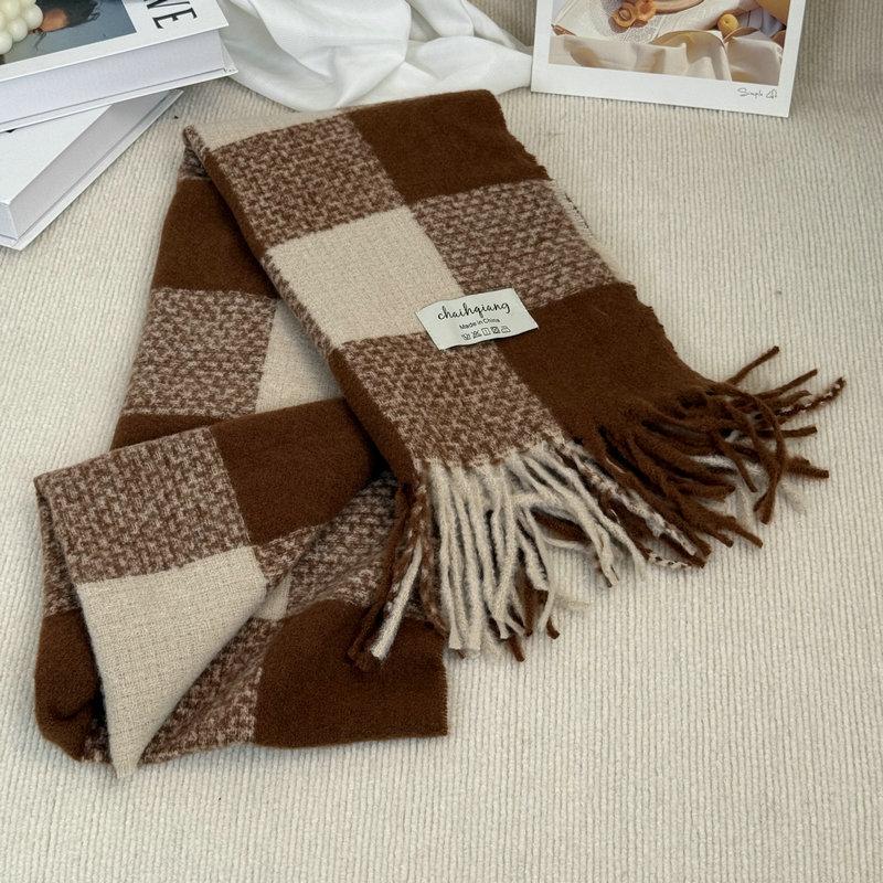 Autumn and winter scarf women's Korean version thickened warm long fringed knitted scarf versatile color matching plaid cold-proof shawl