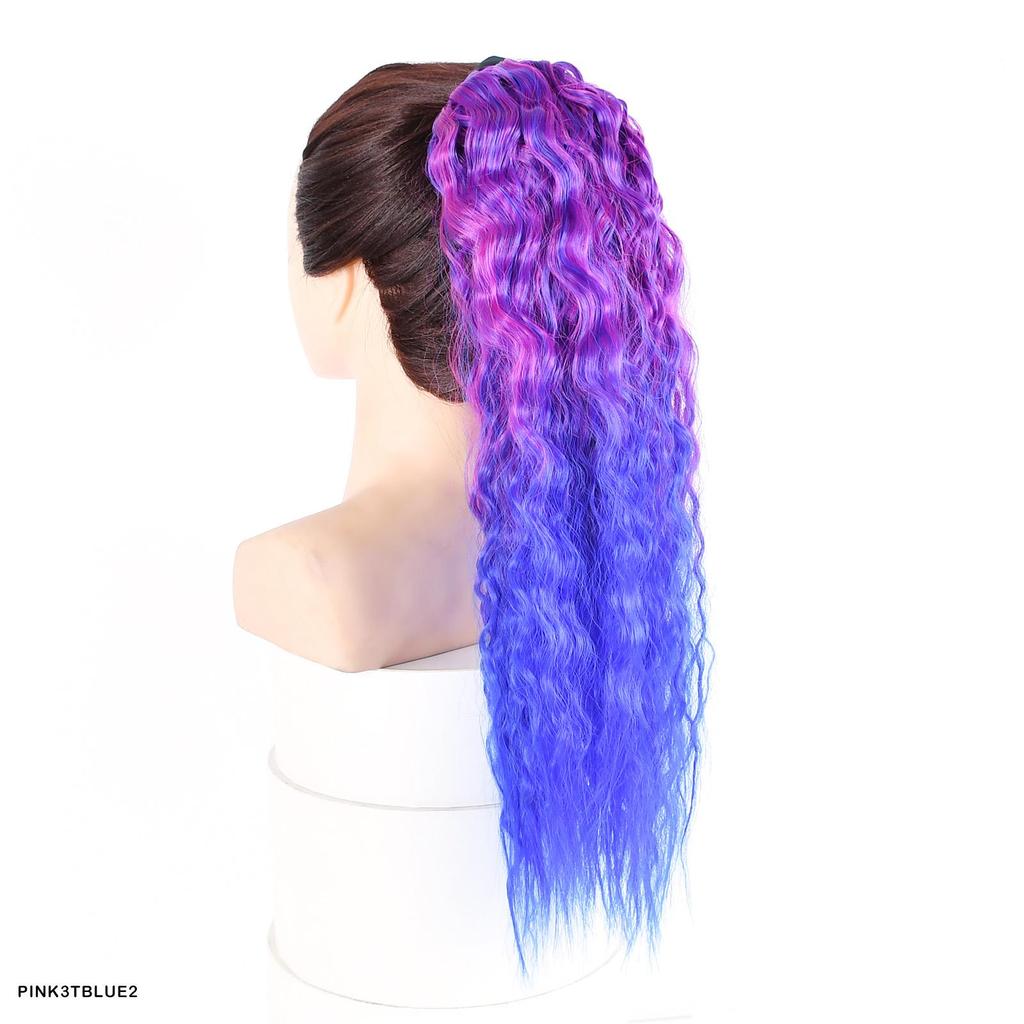 Ponytail Long Kinky Curly Hair Ribbon Ponytail Extension Rainbow Colorful Ombre Color Ponytails