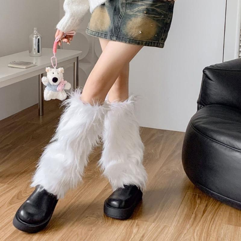 Women Cozy Winter Leg Warmers with Soft Furry Harajuku Fuzzy Plush Boot Cuffs Leg Covers for Indoor and Outdoor Use