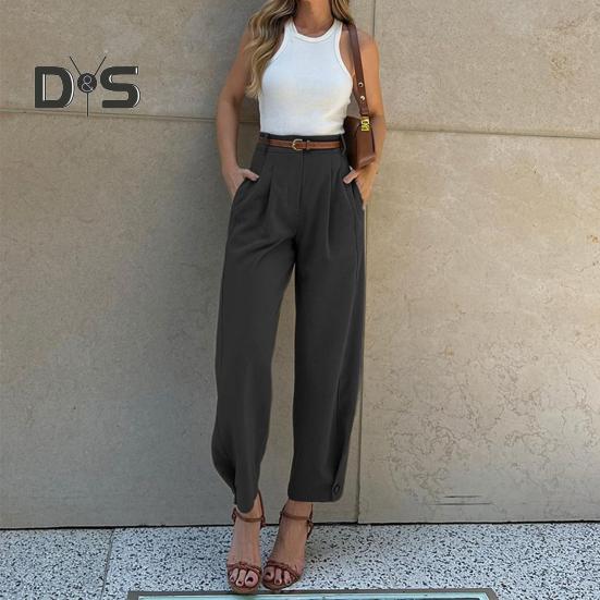 Dámský oblek Kalhoty Vysoký pas Knoflíky Zip Fly Volný Jednobarevné Kalhoty s kapsami Styl dojíždění Dlouhé kalhoty