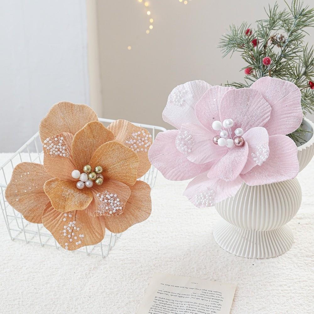 New 24CM Artificial Poinsettia Flower Sequins Sparkling Christmas Glitter Flower Glitter Sequins Flower New Year Festival